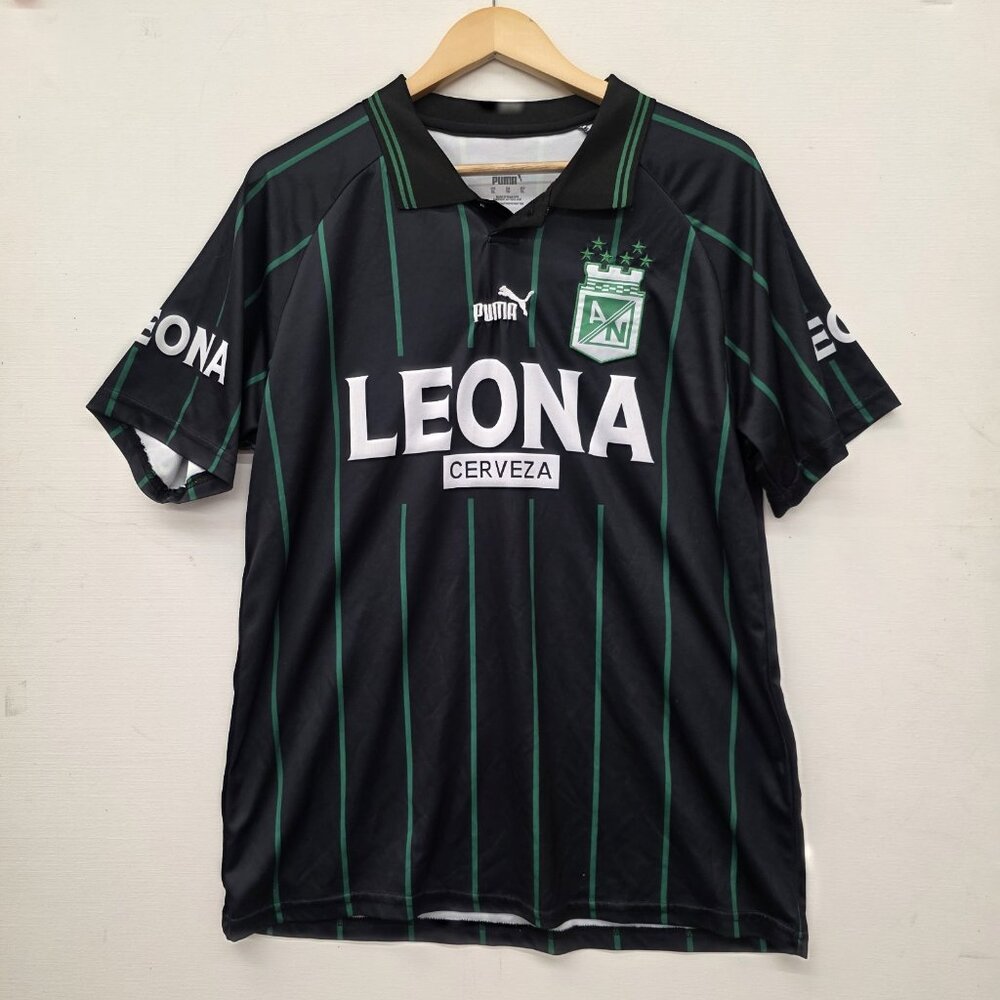 Puma Leona Cerveza Soccer Polo Shirt #8 Mens Size XL Black Green Striped